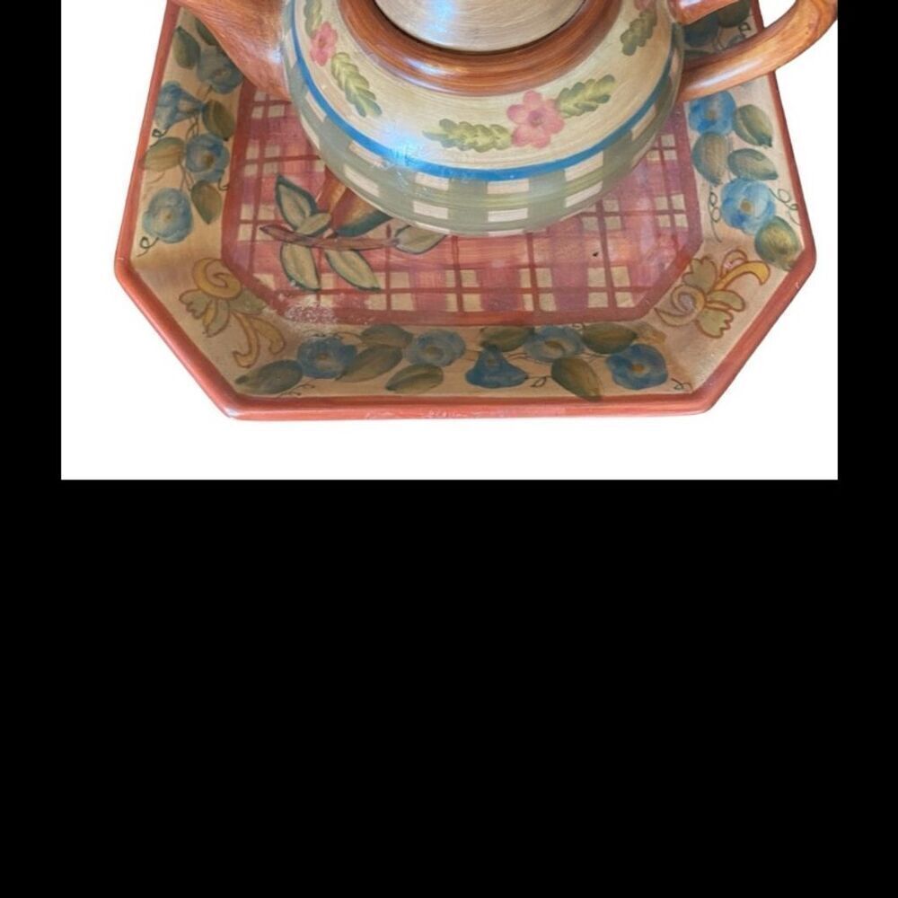 French countryside Hand Painted Rustic Floral Tea Set 2 Pc Multicolor